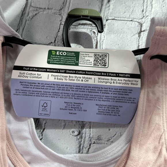 Fruit of the Loom 2 Pack 38 Women Soft Front Closure Cotton Bra NEW Pink White - Picture 14 of 15